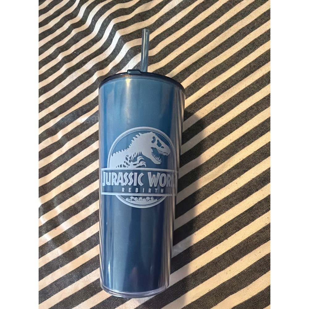Jurassic World Rebirth Blue Tumbler Mosasaurus T-Rex Logo Cup with Straw‎ Lid